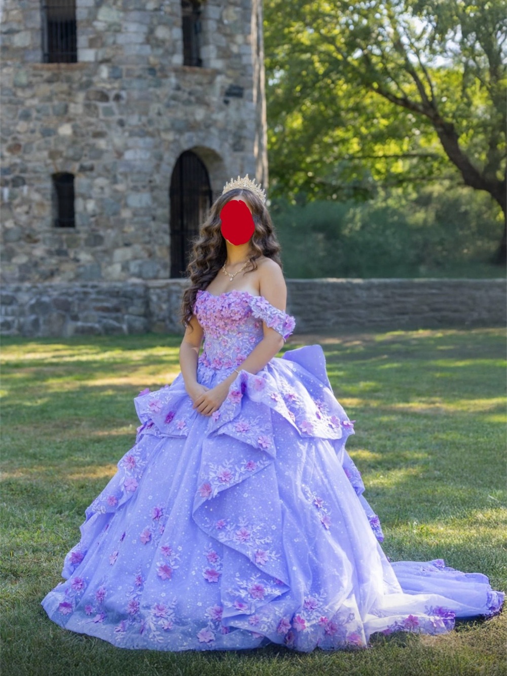 Lavender Floral Off-Shoulder Quinceañera Dress